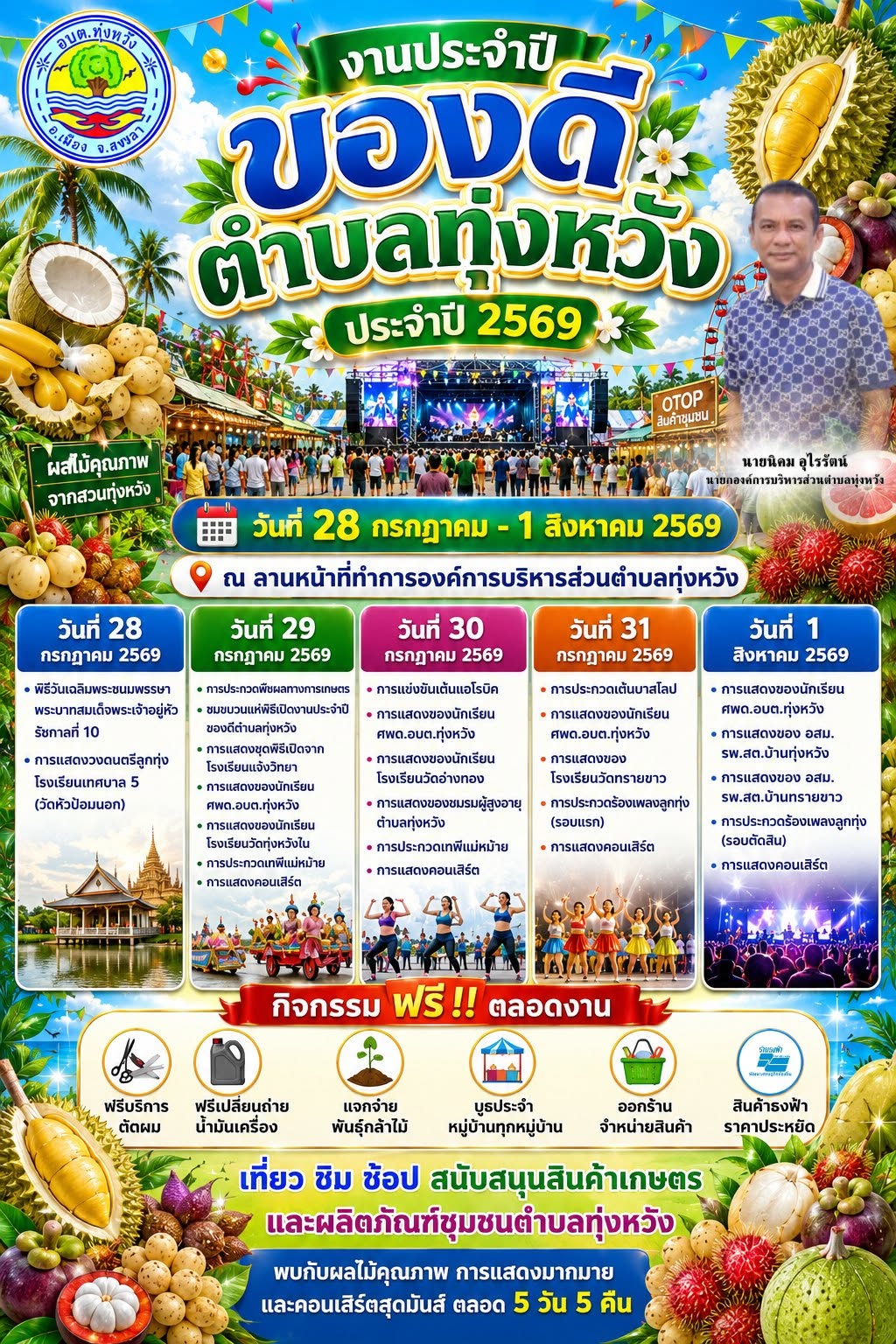 ขอเชิญเที่ยวงานประจำปีของดีตำบลทุ่งหวัง ประจำปี 2569 ระหว่างวันที่ 28 กรกฎาคม – 1 สิงหาคม 2569