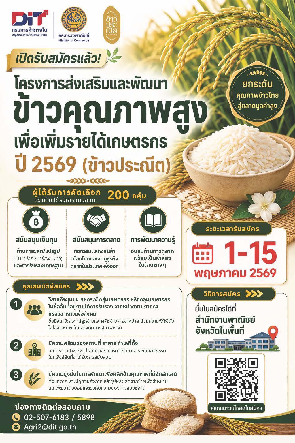 โอกาสมาถึงแล้ว! สำหรับกลุ่มเกษตรกรที่มุ่งมั่นยกระดับ “ข้าวประณีต” เพื่อสร้างรายได้ที่ยั่งยืน