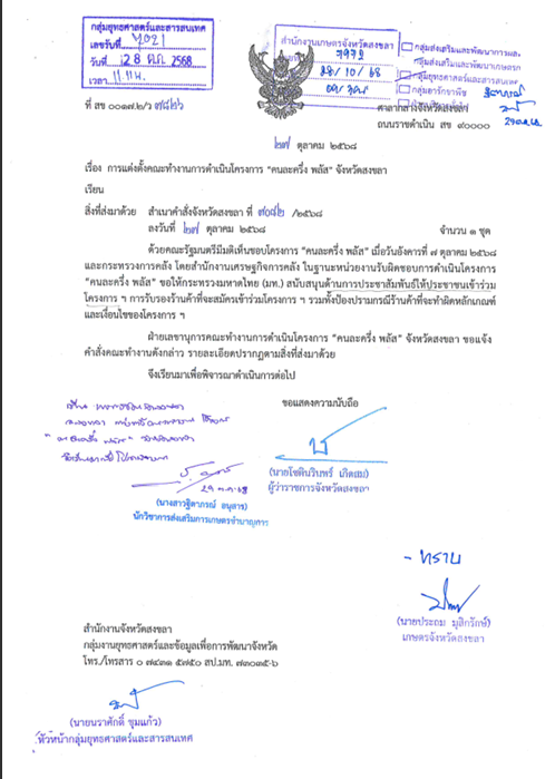 การเเต่งตั้งคณะทำงานการดำเนินโครงการ “คนละครึ่ง พลัส” จังหวัดสงขลา